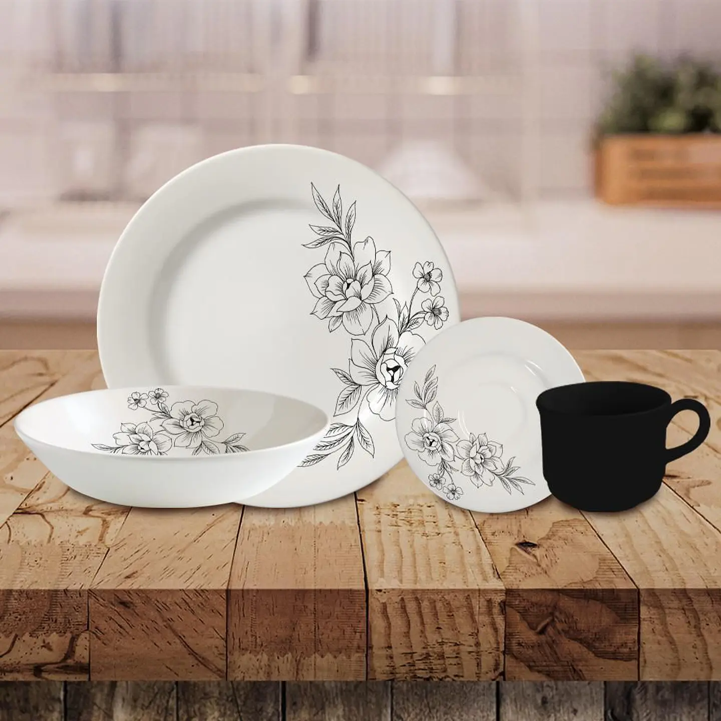 Vajilla Rosa Negra x16pz FINLANDEK BASIC ESENCIAL VL179F040116 1