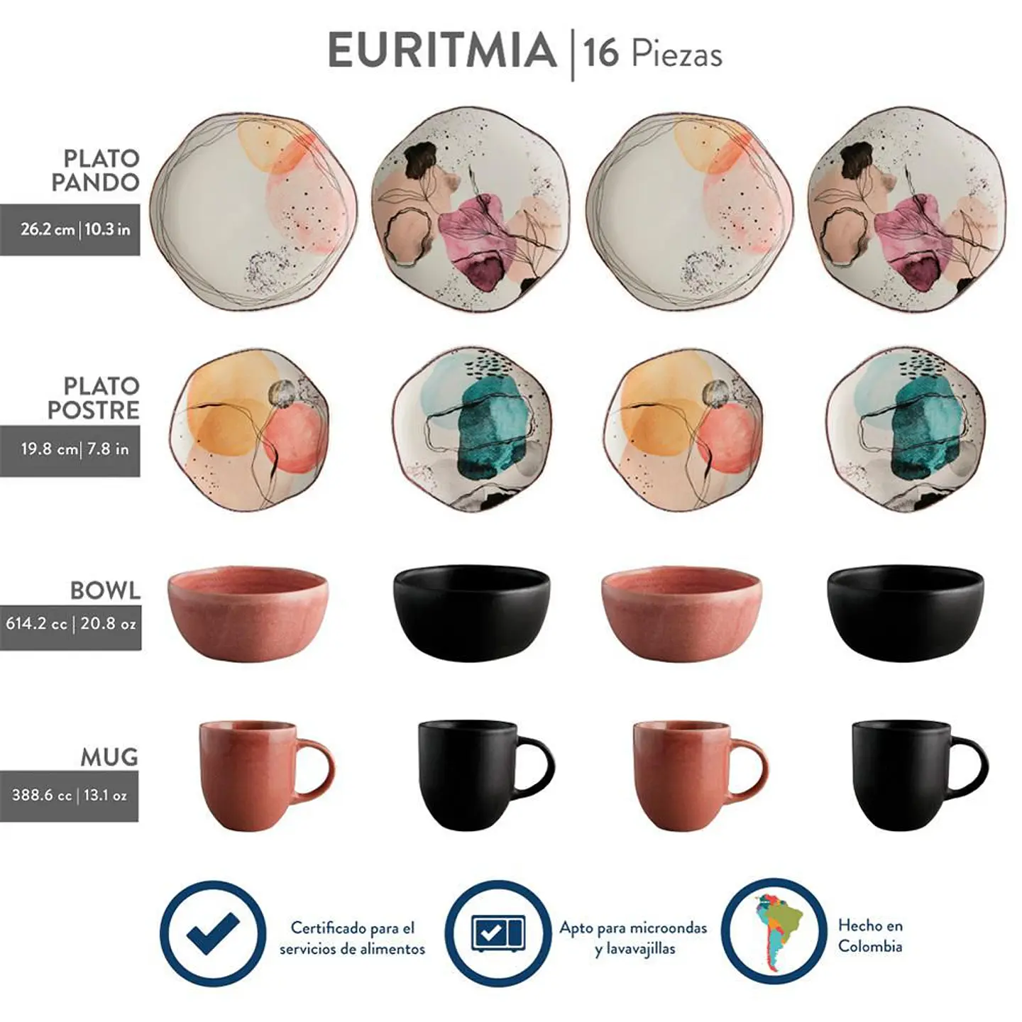 Vajilla Euritmia 4 puestos 16 piezas CORONA VL198G040116 4