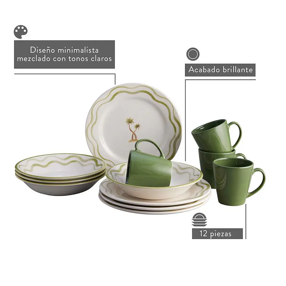 Vajilla Brisa 4 puestos 12 piezas CORONA VL177I040112 2