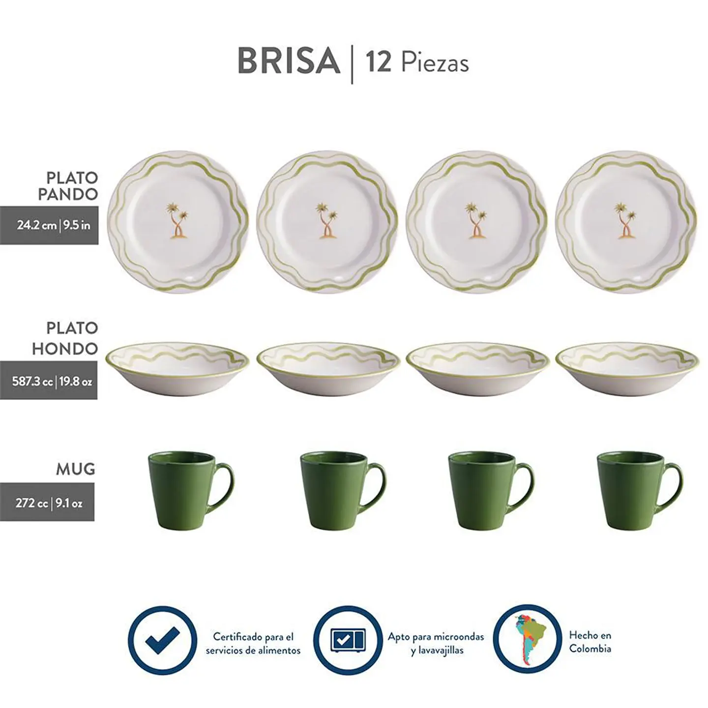 Vajilla Brisa 4 puestos 12 piezas CORONA VL177I040112 6