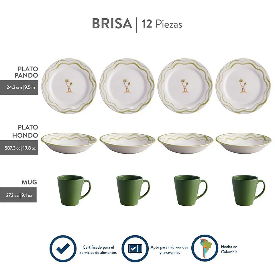 Vajilla Brisa 4 puestos 12 piezas CORONA VL177I040112 6
