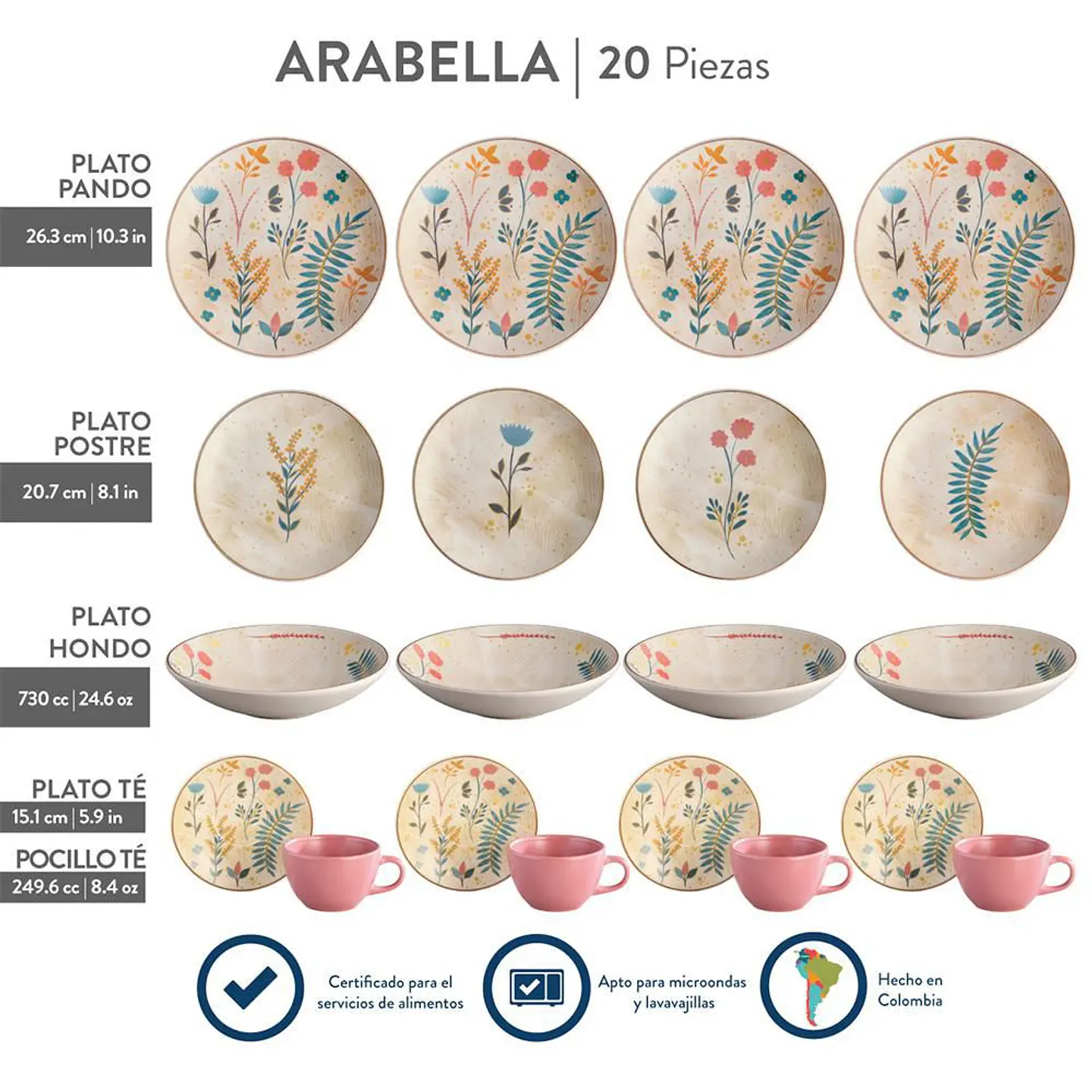 Vajilla 4 Puestos 20 Pz Arabella CORONA VL160I040120 6