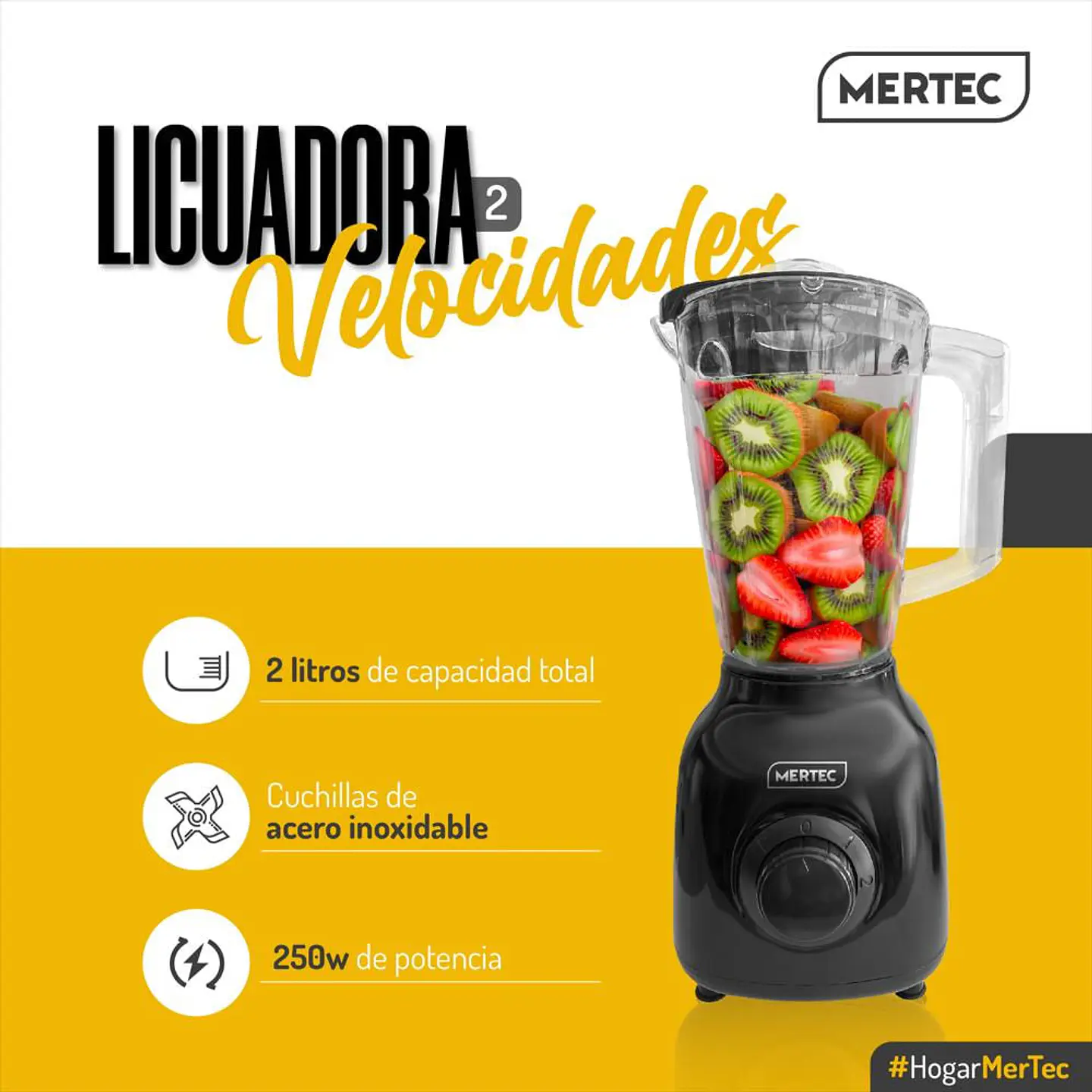 Licuadora 2 Litros Mertec Vaso Plástico 250W Mt 022B Negra 3