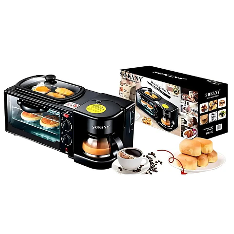 Horno Eléctrico Tostador Sokany Cafetera Parrilla 3 En 1