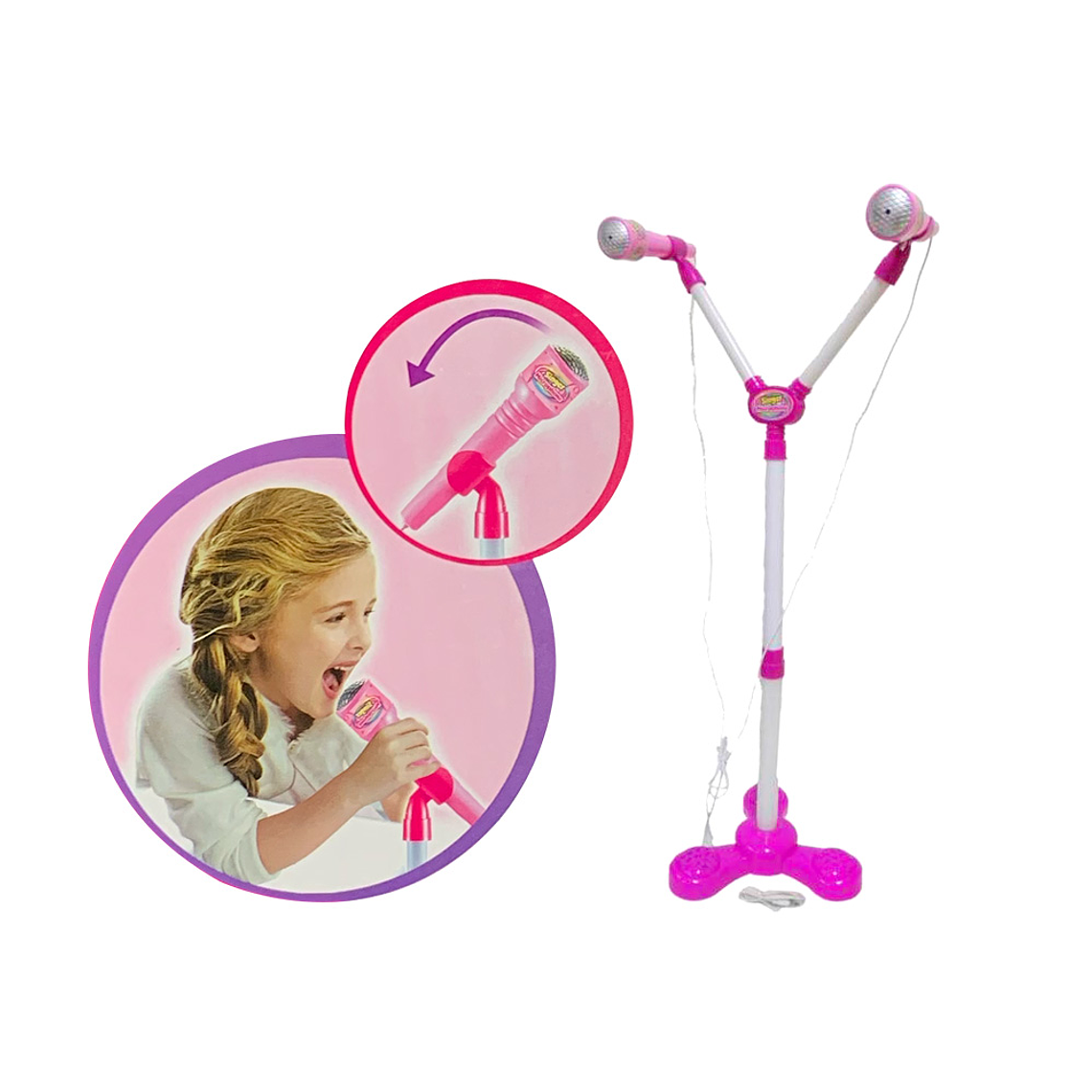 Micrófono Doble Karaoke con luces Pedestal Niños Mp3. 4