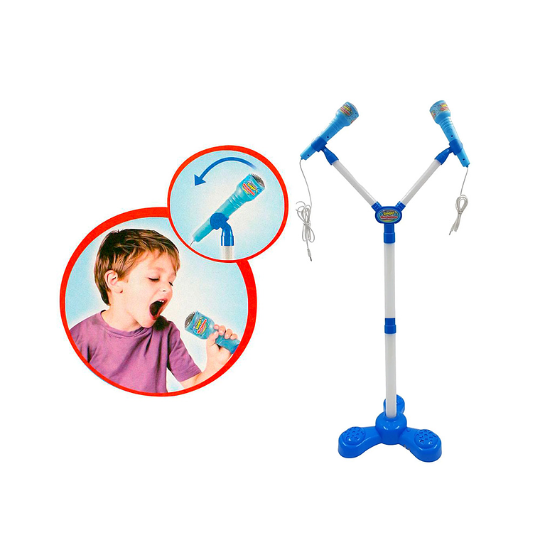 Micrófono Doble Karaoke con luces Pedestal Niños Mp3. 1