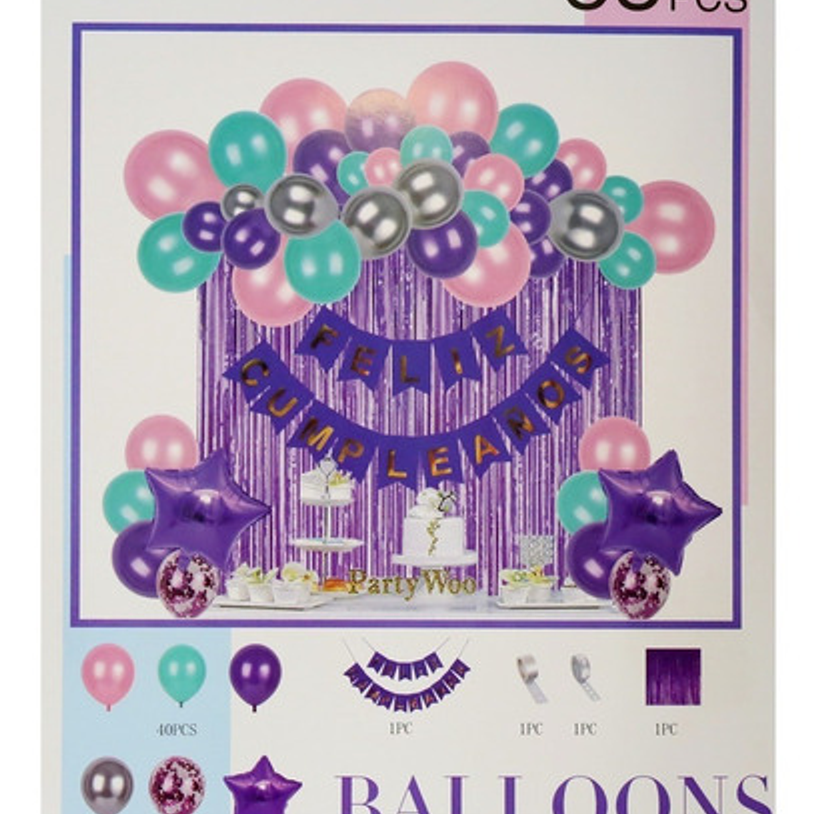 Pack Globos Cortina Decoración Cumpleaños Fiestas Cotillon 4