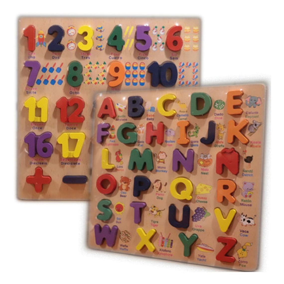 Set Abecedario Y Números.  Didácticos 30x30 Madera Encaje Niño  1
