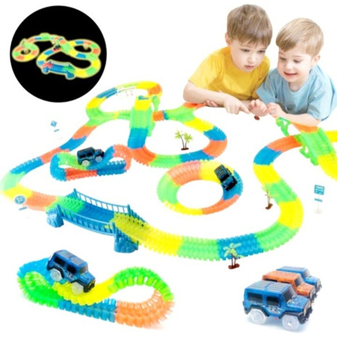 Autopista Flexible Luminosa Didáctica Pila Niños 212 Piezas  8