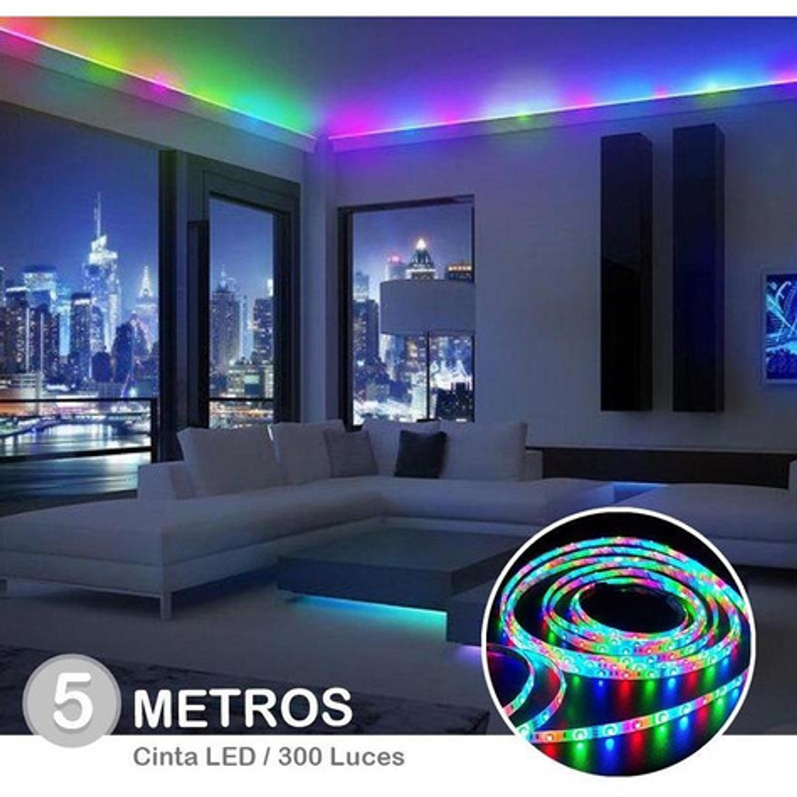 Cinta Tiras Luces Led 300 5mt. Multicolores Control Remoto  2