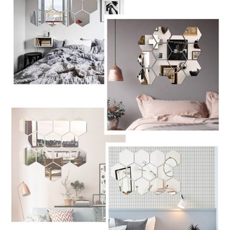 Espejo 3d Exagonal Vinilo Adhesivo Set Decoración Hogar X8 3