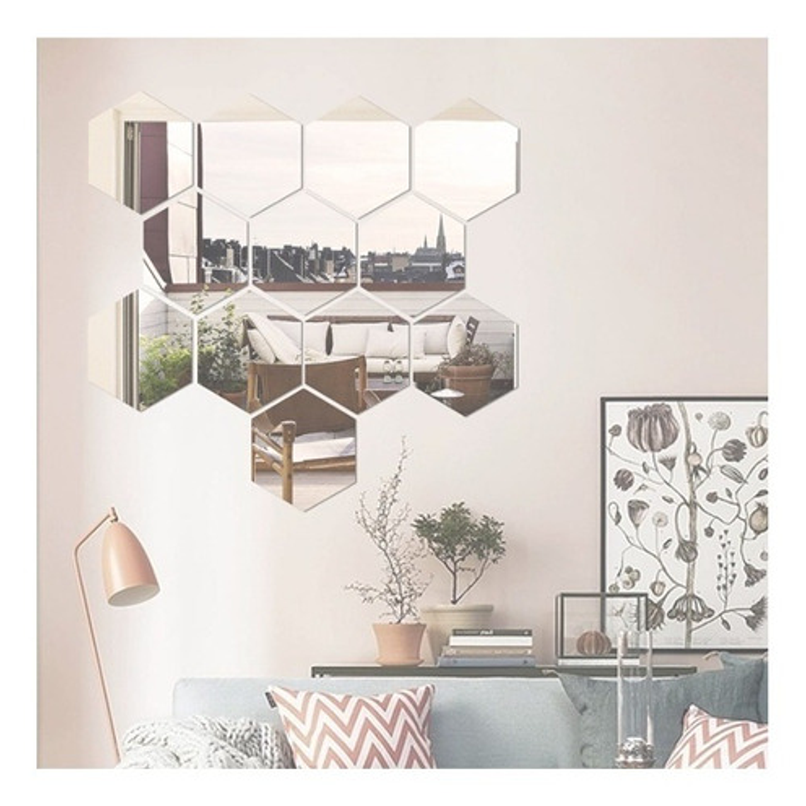 Espejo 3d Exagonal Vinilo Adhesivo Set Decoración Hogar X8 5