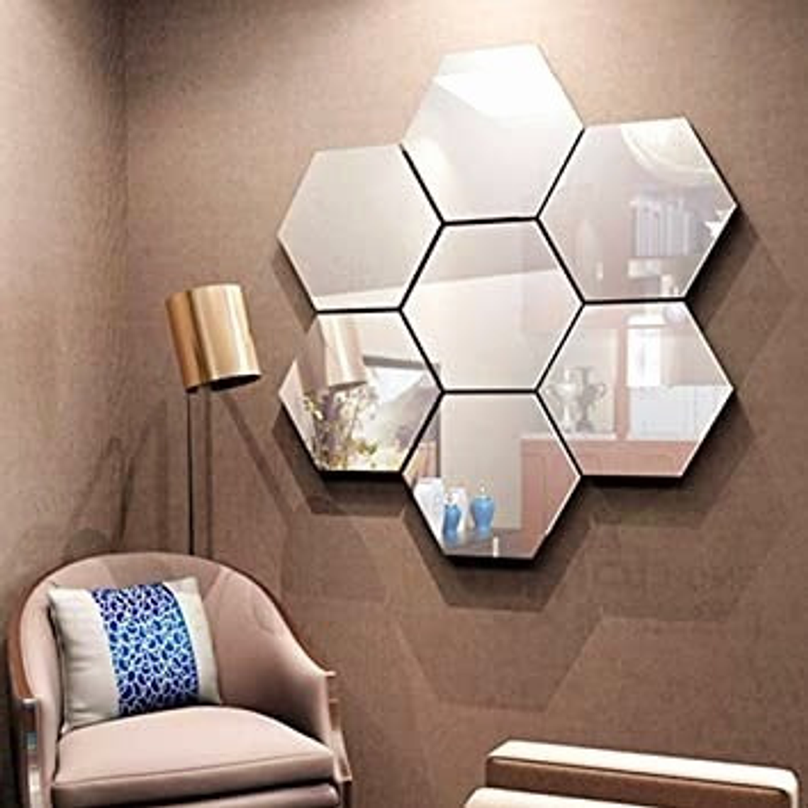 Espejo 3d Exagonal Vinilo Adhesivo Set Decoración Hogar X8 2