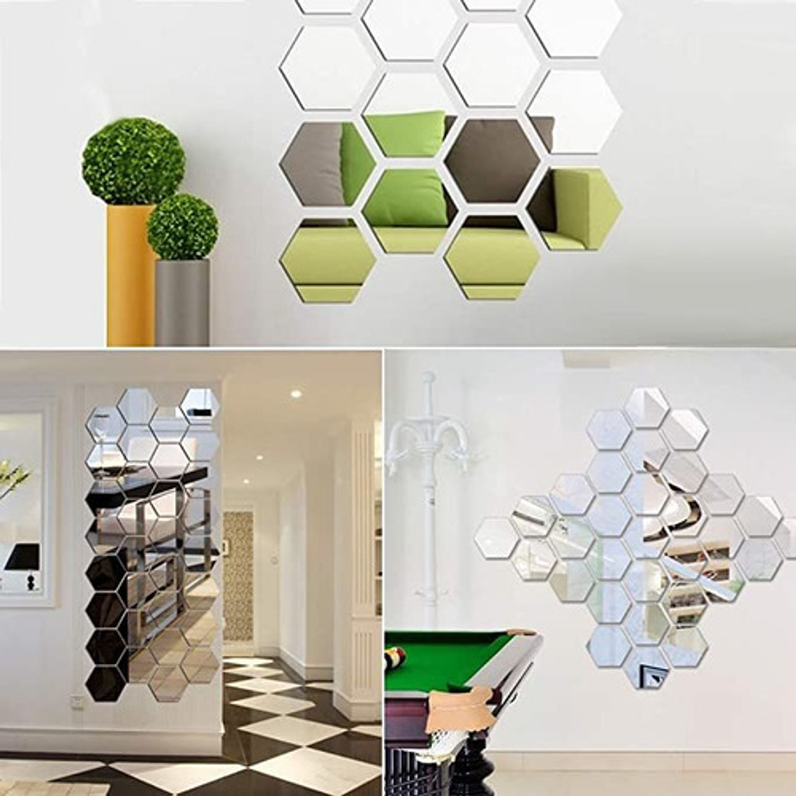 Espejo 3d Exagonal Vinilo Adhesivo Set Decoración Hogar X8 7
