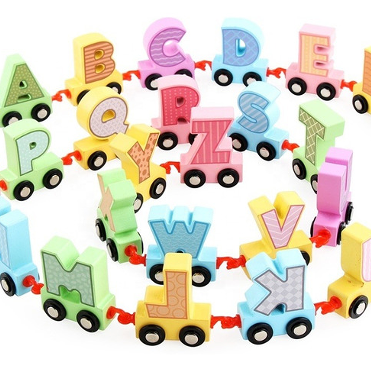 Tren Madera Didáctico Abecedario Encaje Niños Auto Locomotor 3