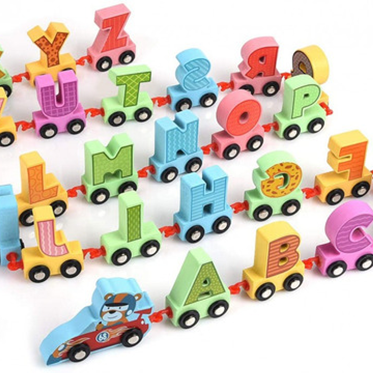 Tren Madera Didáctico Abecedario Encaje Niños Auto Locomotor 4