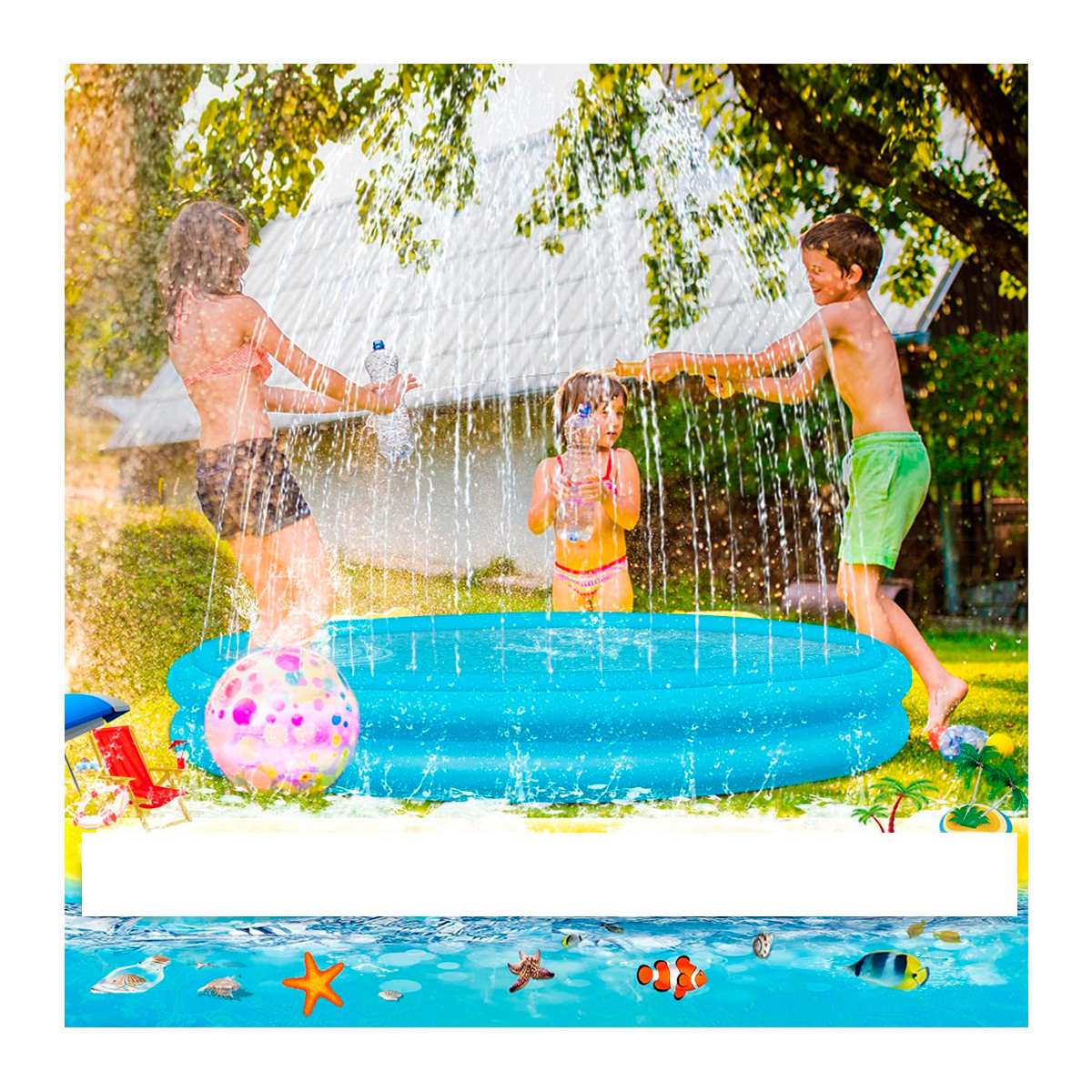 Piscina inflable lanza agua aspersor niños exterior 2