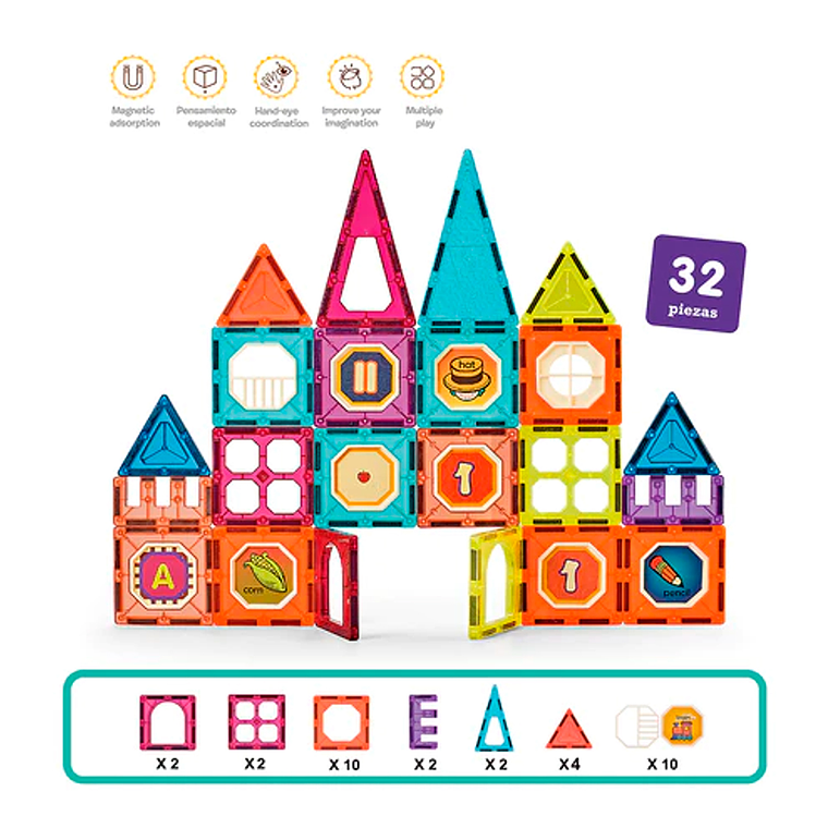 Juego Bloques 32 piezas, Construcción 3d lego Magnéticos Armables Múltiples 3