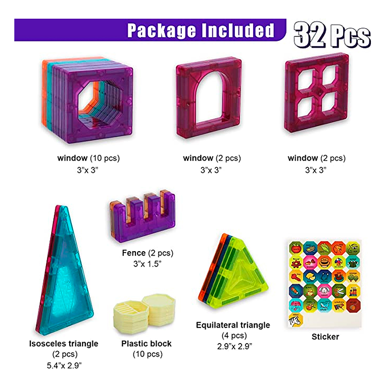 Juego Bloques 32 piezas, Construcción 3d lego Magnéticos Armables Múltiples 6