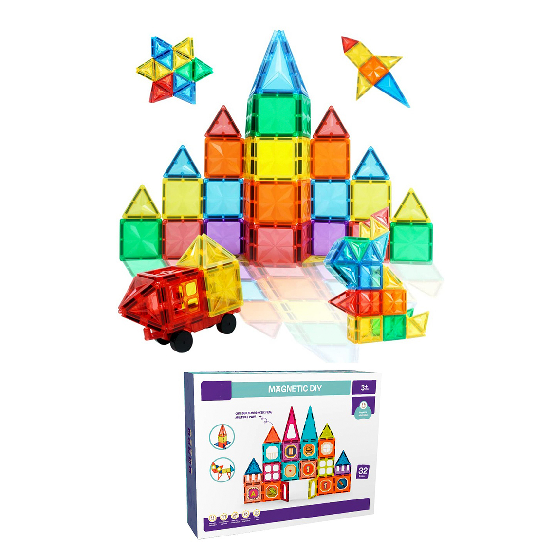 Juego Bloques 32 piezas, Construcción 3d lego Magnéticos Armables Múltiples 2