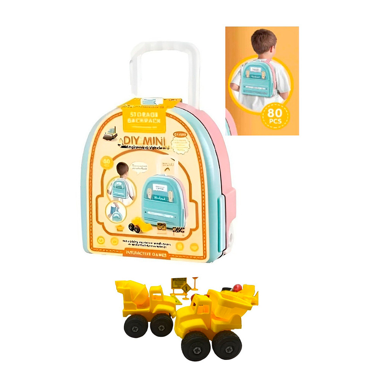 Mini Maleta Mochila Camiones Armables Niños Juguete Agua 2
