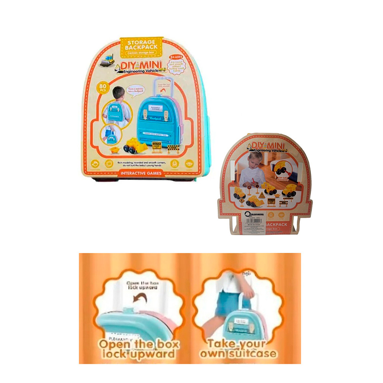 Mini Maleta Mochila Camiones Armables Niños Juguete Agua 6