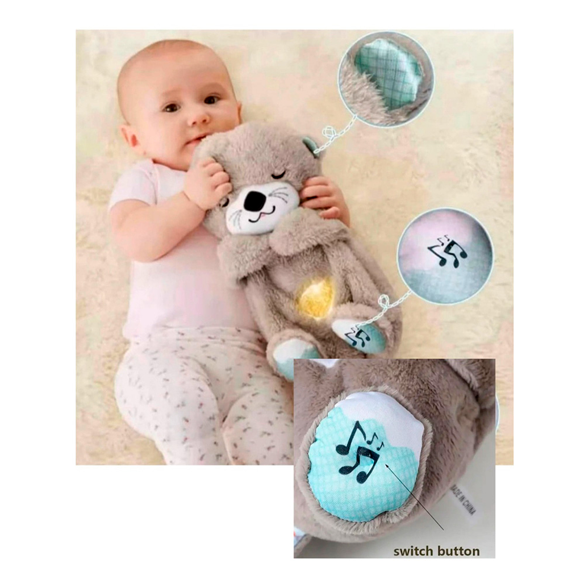 Peluche De Apego Respira Musical Luz Tuto - Marrón 5