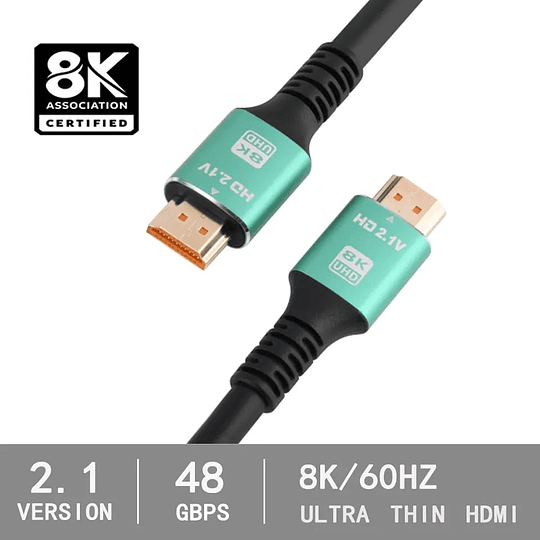 Cable HDMI 8k @60hz 4k @120hz 48gbps V2.1 Punta Oro 1.5m