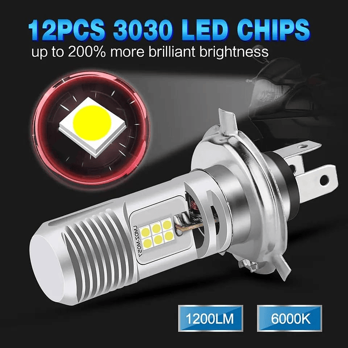 Ampolleta H4 Led Para Moto H4 De Luz Blanca 12v 1200lm 2