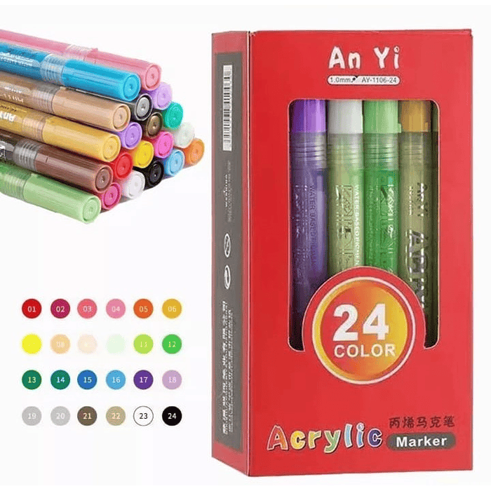 Set 24 Color Marcador Acrílico Toda Superficie Fino 2mm  1