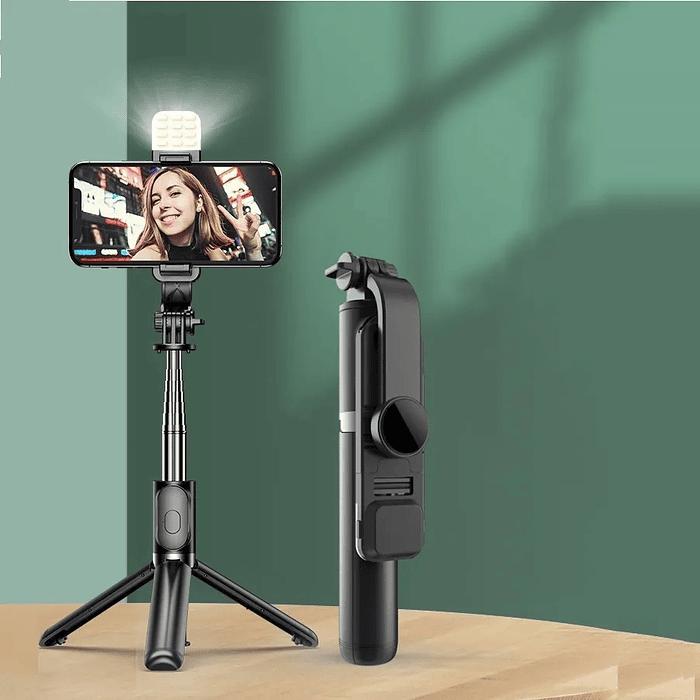 Selfies Stick con Trípode Bluetooth Control Remoto + Luz LED 4