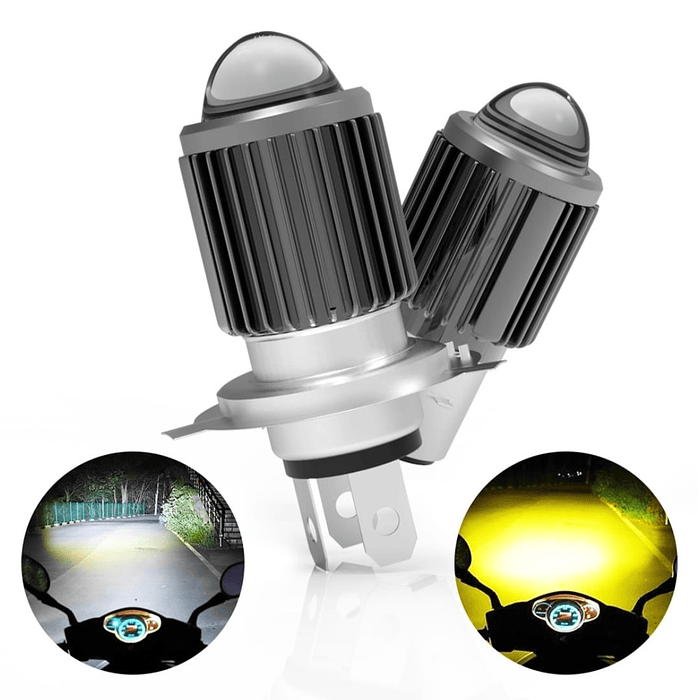 Ampolleta H4 LED o BA20D/H6 Moto Luz Lupa CSP Blanco y Amarillo 3