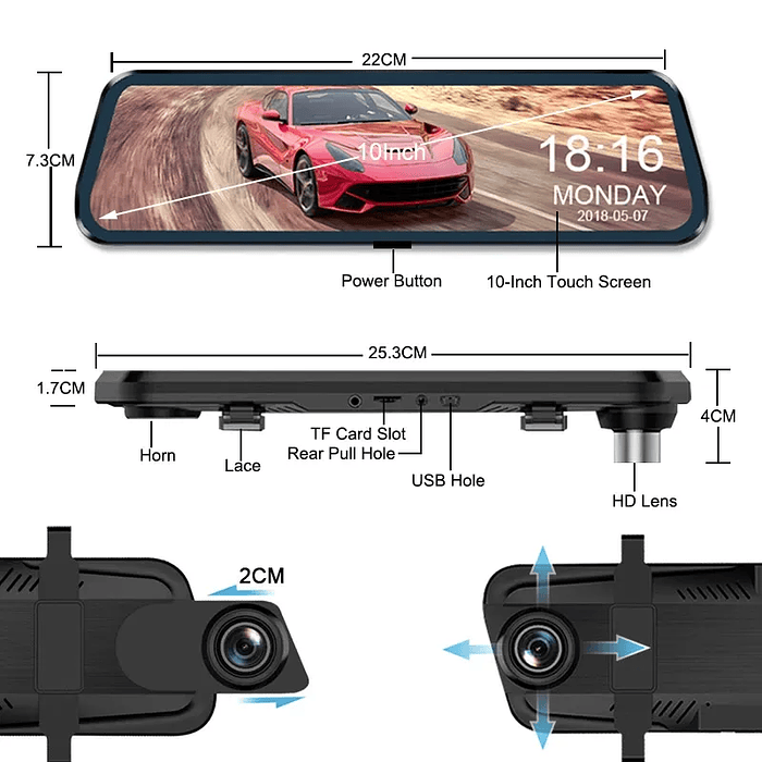 Cámara De Vehículo Dash Cam Espejo Retrovisor DVR 9.66