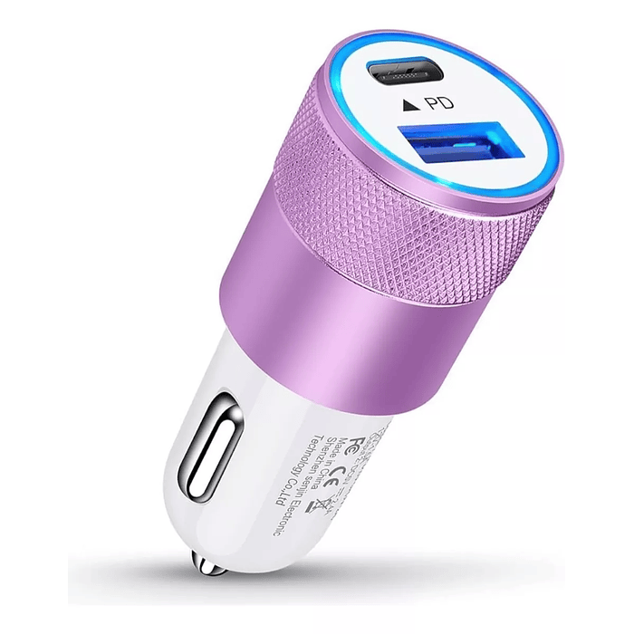 Cargador rápido 18w USB C + USB para auto 12v 24v 6