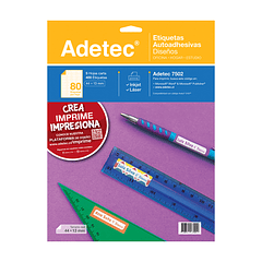 Etiqueta Inkjet/Laser Adetec - Carta Diseño Escolar 44x13 Mm 5 Hojas