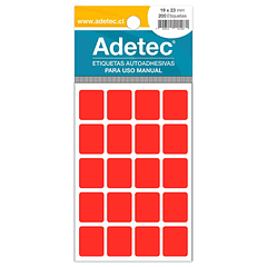 Etiqueta Manual Adetec - Rectangular Rojo Fluor 19x23 Mm