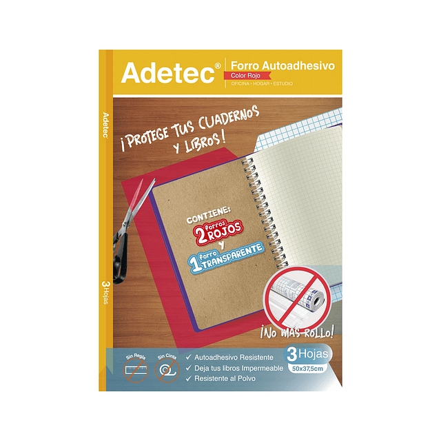 Forro Autoadhesivo para cuaderno y Libro Rojo 50x37,5 cm