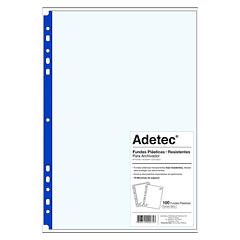 FUNDA PLASTICA ARCHIVADOR RESISTENTE ADETEC - OFICIO BORDE AZUL 100 UN