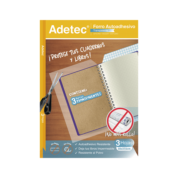 FORRO AUTOADHESIVO PARA CUADERNOS ADETEC - TRANSPARENTE 50x37,5 CM 1