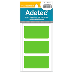 ETIQUETA MANUAL ADETEC - RECTANGULAR VERDE FLUOR 35x70 MM