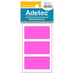 ETIQUETA MANUAL ADETEC - RECTANGULAR ROSADO FLUOR 35x70 MM