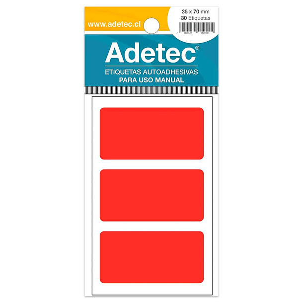 ETIQUETA MANUAL ADETEC - RECTANGULAR ROJO FLUOR 35x70 MM