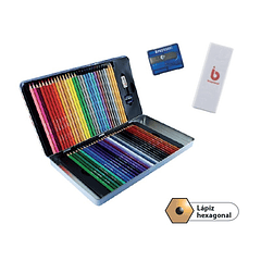 Lápiz Hexagonal 56 Colores/2 Grafito Caja Metálica Verano BR