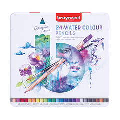 Lápices Acuarelables 24 Colores + Pincel Caja Metálica