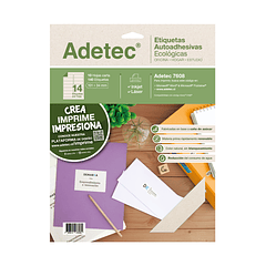 ETIQUETA INKJET LÁSER ECOLÓGICA TAMAÑO CARTA 101X34 10 HOJAS ADETEC