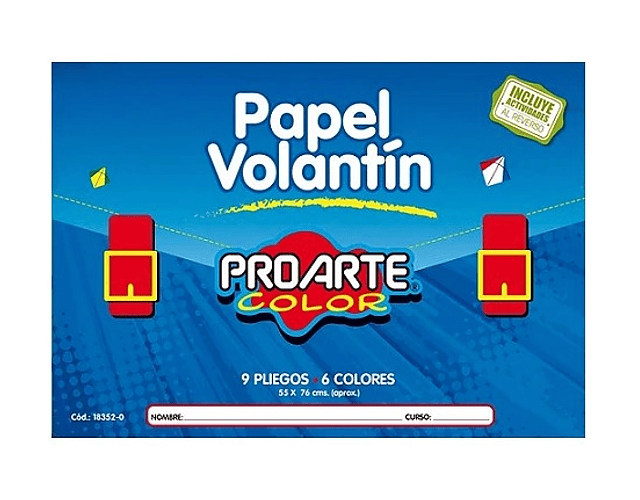 Estuche Papel Volantín 9 Hjs 6 Col. 55x76 cms Proarte