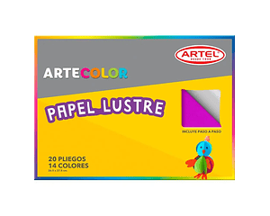 Estuche Papel Lustre Artecolor 20 Pliegos 14 colores Artel