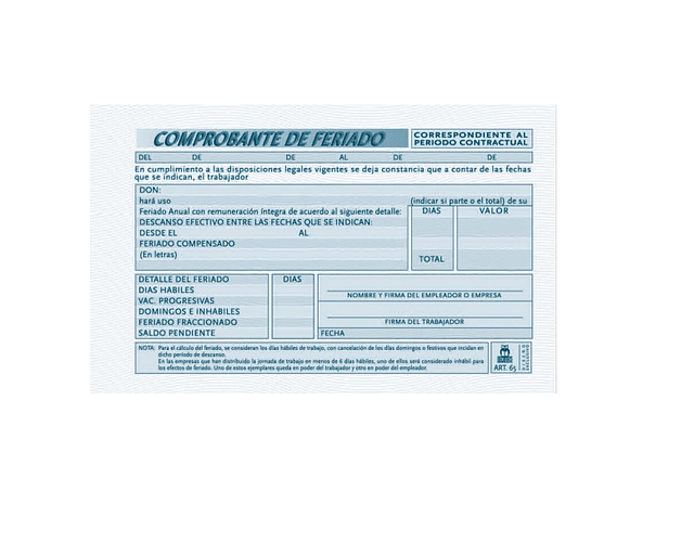 Comprobante de Feriado 100 Hjs Buho