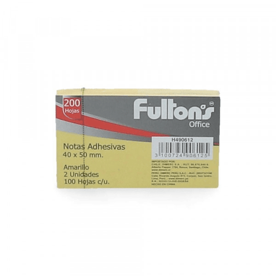 NOTA ADHESIVA40X50 MM 653 BLOCK 2UN AMARILLO FULTONS