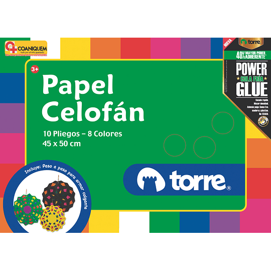 PAPEL CELOFAN 10 PLIEGOS 8 COLORES TORRE